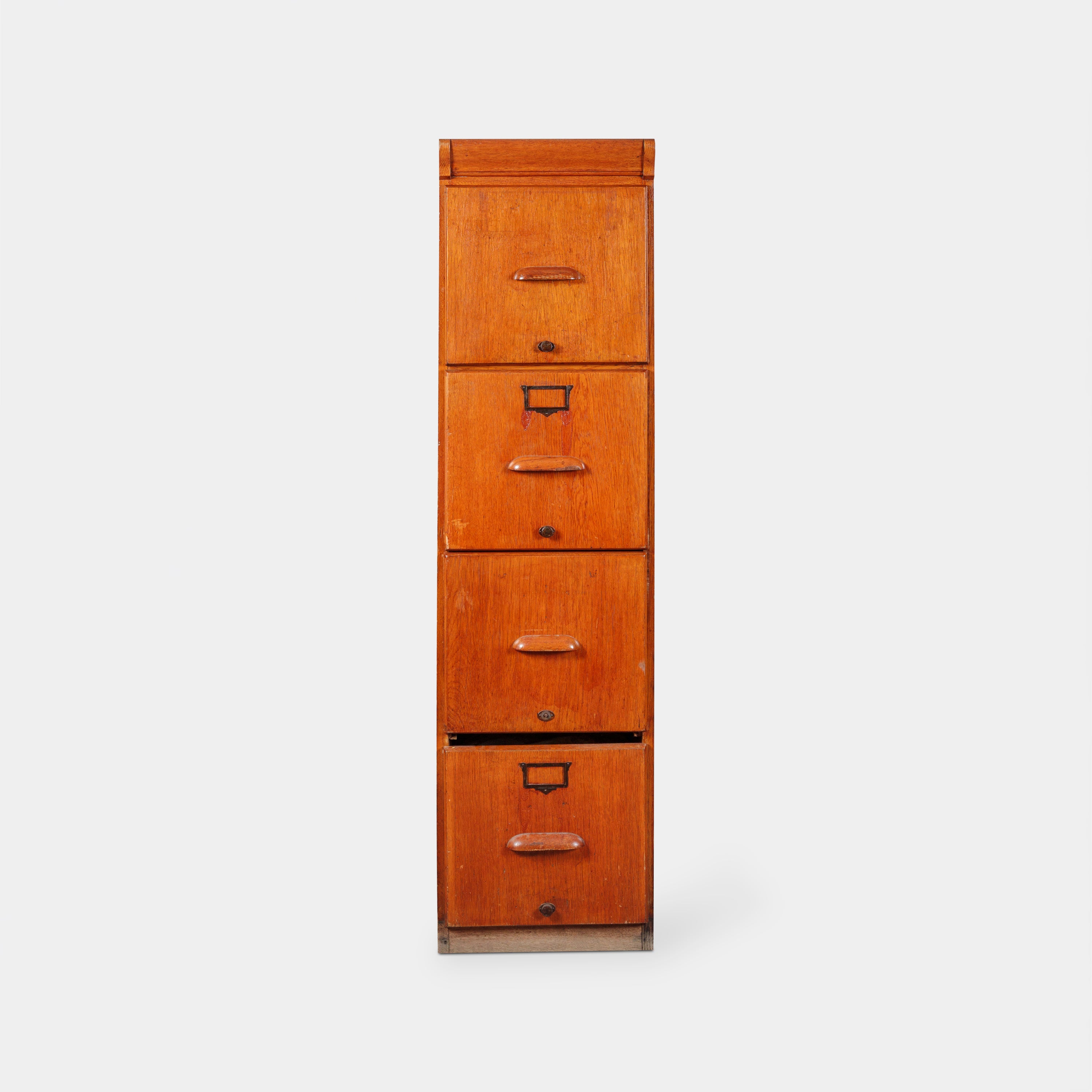 English Wooden Column Filing Cabinet 1970s